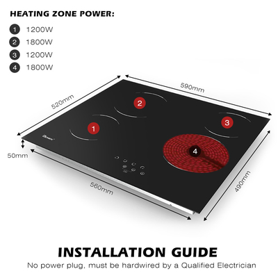 kaufen 220V-240V 4 Brenner elektrische Kochplatte eingebaut in 24 Zoll Keramik Kochplatte 6000W online manufacture