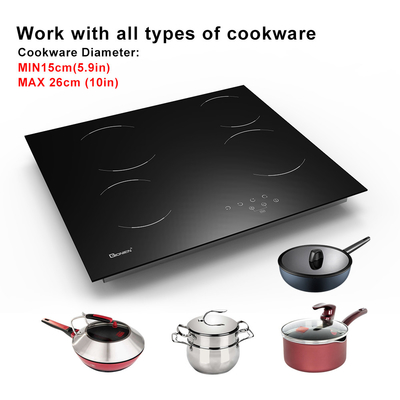 Glas-Keramik-Elektro-Hob-Brenner 60 cm Eingebauter schwarzer Glaskocher mit 4 Kochzonen